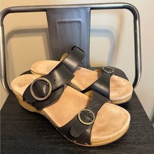 Dansko Black Leather Slide Sandals Buckle Comfort Shoes Women’s EU 37